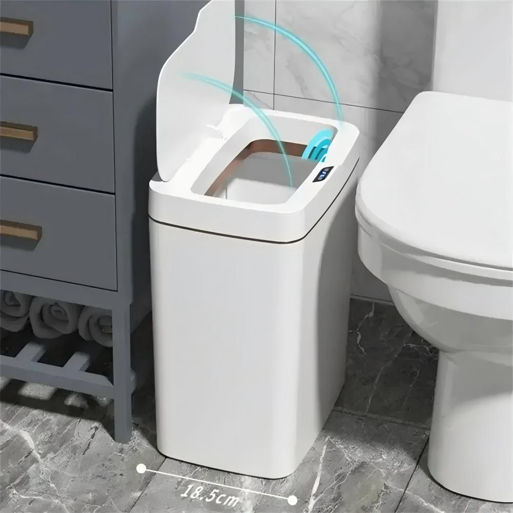 Automatic Sensor Trash Can 15L White Contactless Electronic Waste Bin Bathroom S