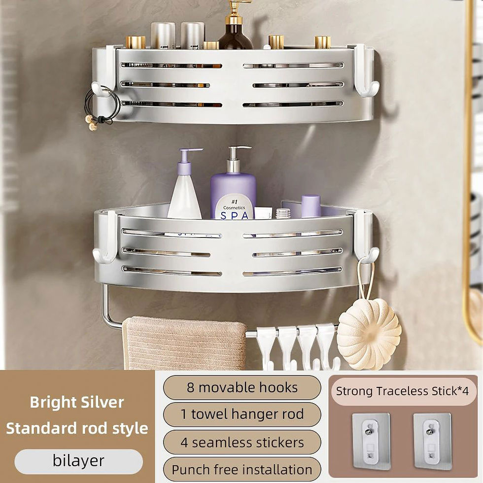 Thumbnail: Shower Corner Shelf Without Drilling Aluminum Bathroom Shelf With Towel Bar Sham