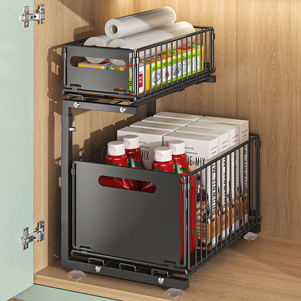 Thumbnail: 2-Tier Pull Out Cabinet Organizer Adjustable Carbon Steel Slide Out Storage Rack