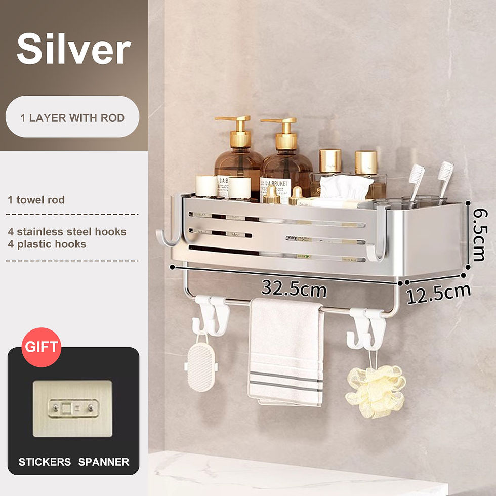 Thumbnail: Shower Corner Shelf Without Drilling Aluminum Bathroom Shelf With Towel Bar Sham