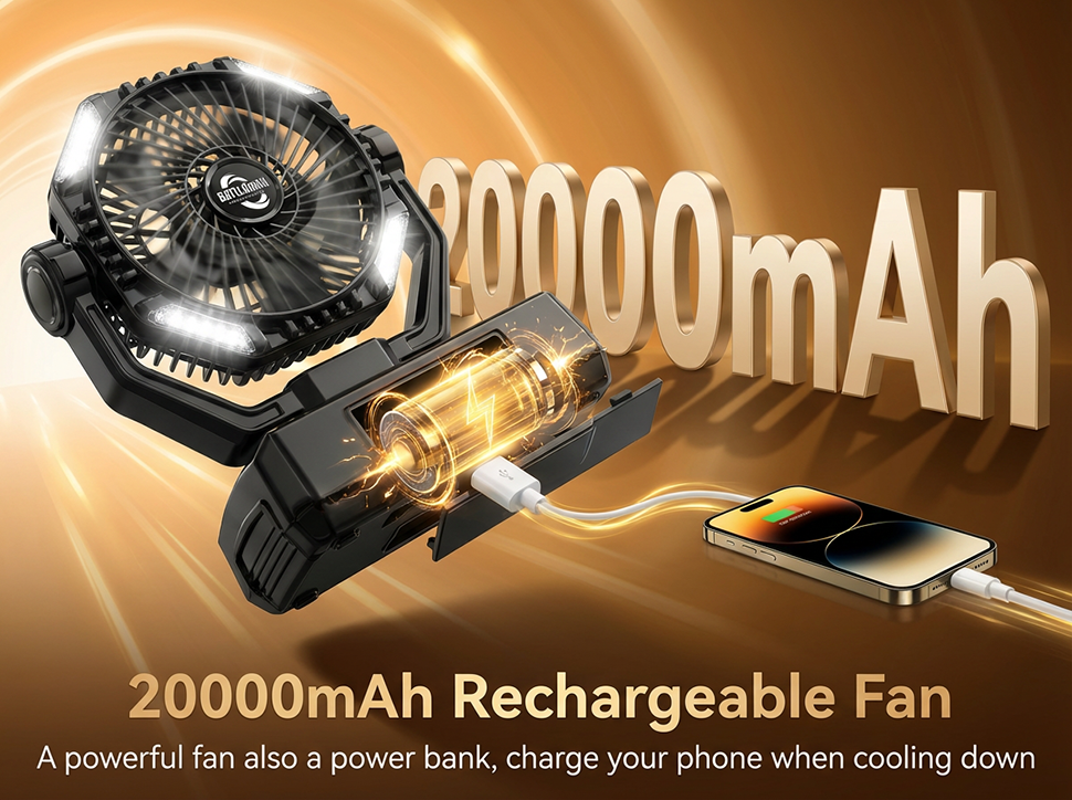 Thumbnail: coldSky 20000mAh Camping Fan with 4 LED Lights and Remote Control 8 Speed Adjust