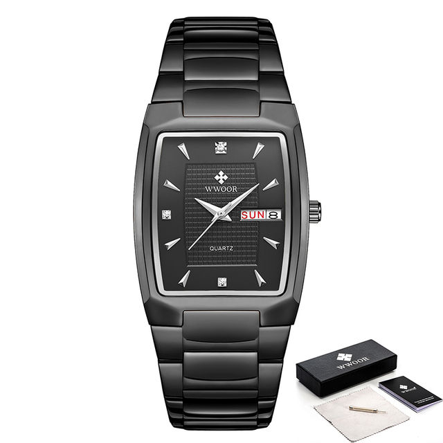 Thumbnail: WWOOR 2024 New Square Watch Men with Automatic Week Date Luxury Stainless Steel 