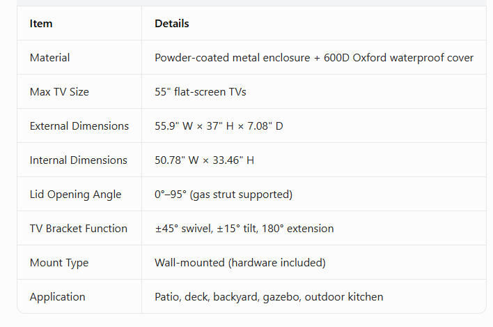 Thumbnail: 55"Outdoor TV Enclosure Weatherproof Metal Cabinet with Gas Strut Easy Install T