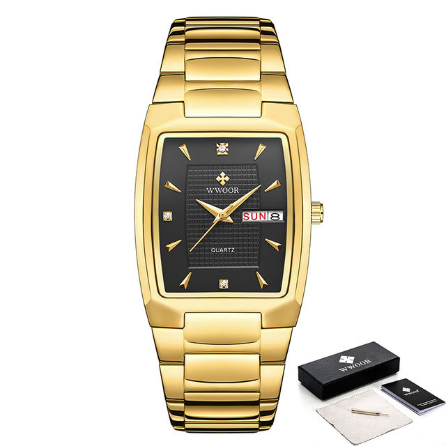 Thumbnail: WWOOR 2024 New Square Watch Men with Automatic Week Date Luxury Stainless Steel 