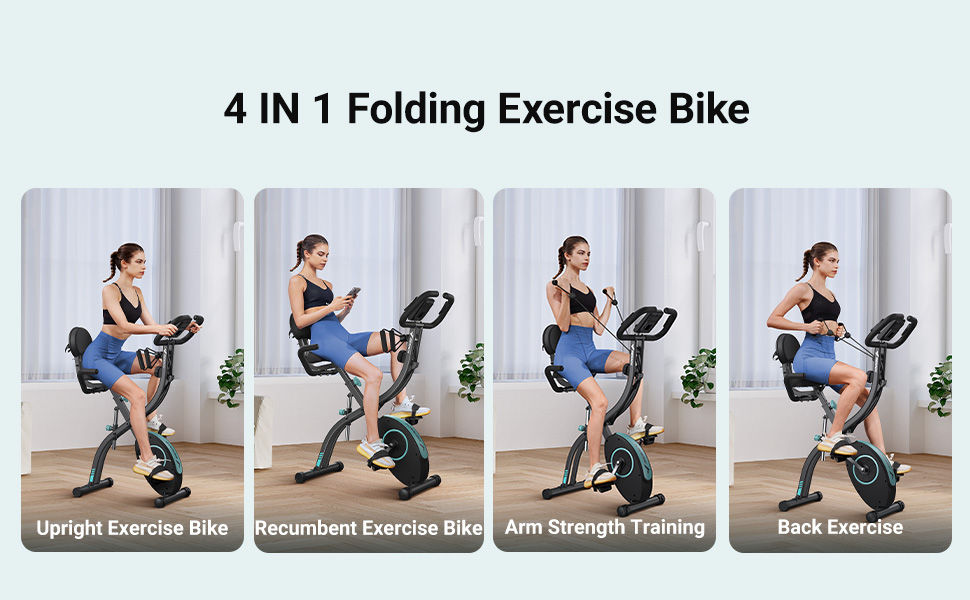 Thumbnail: MERACH Folding Exercise Bike 4in1 Magnetic Stationary with16-Level Resistance Ex