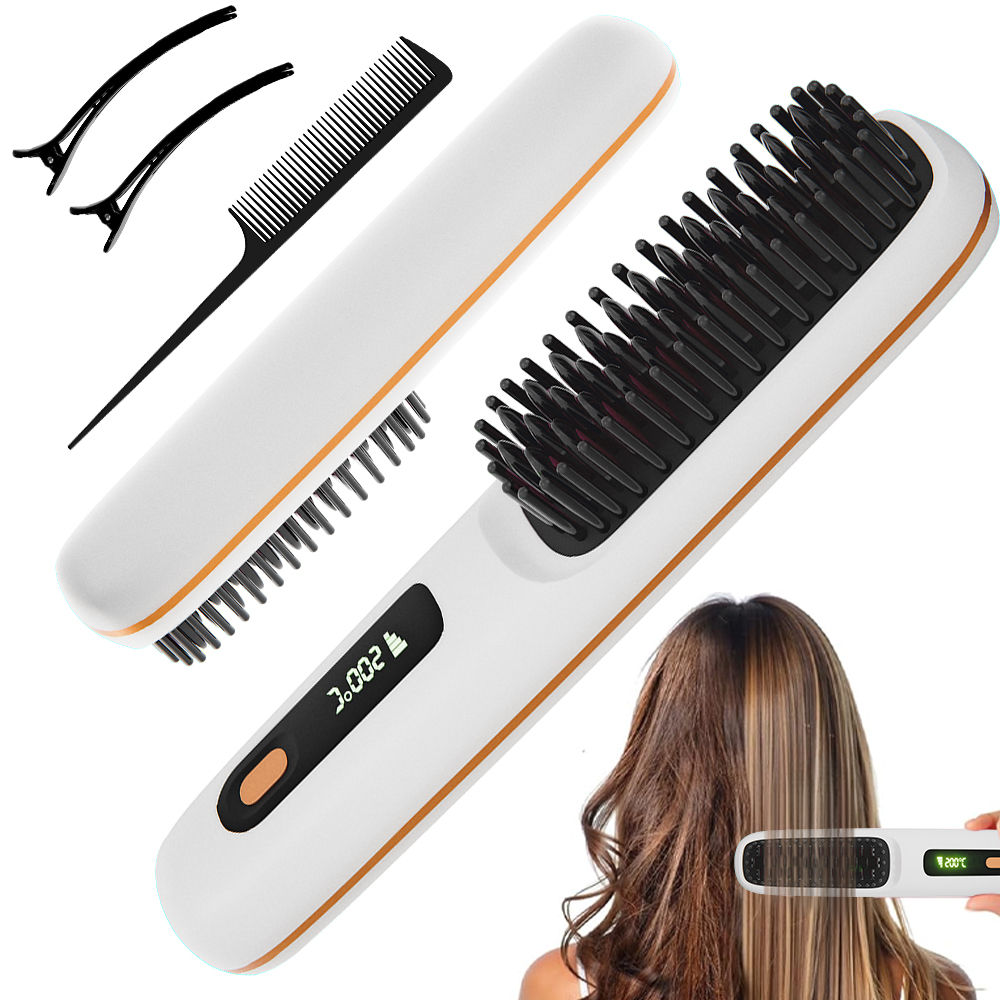 Hair Straightener Brush with 3 Temp Settings, Fast Heating & Auto-off, Portable