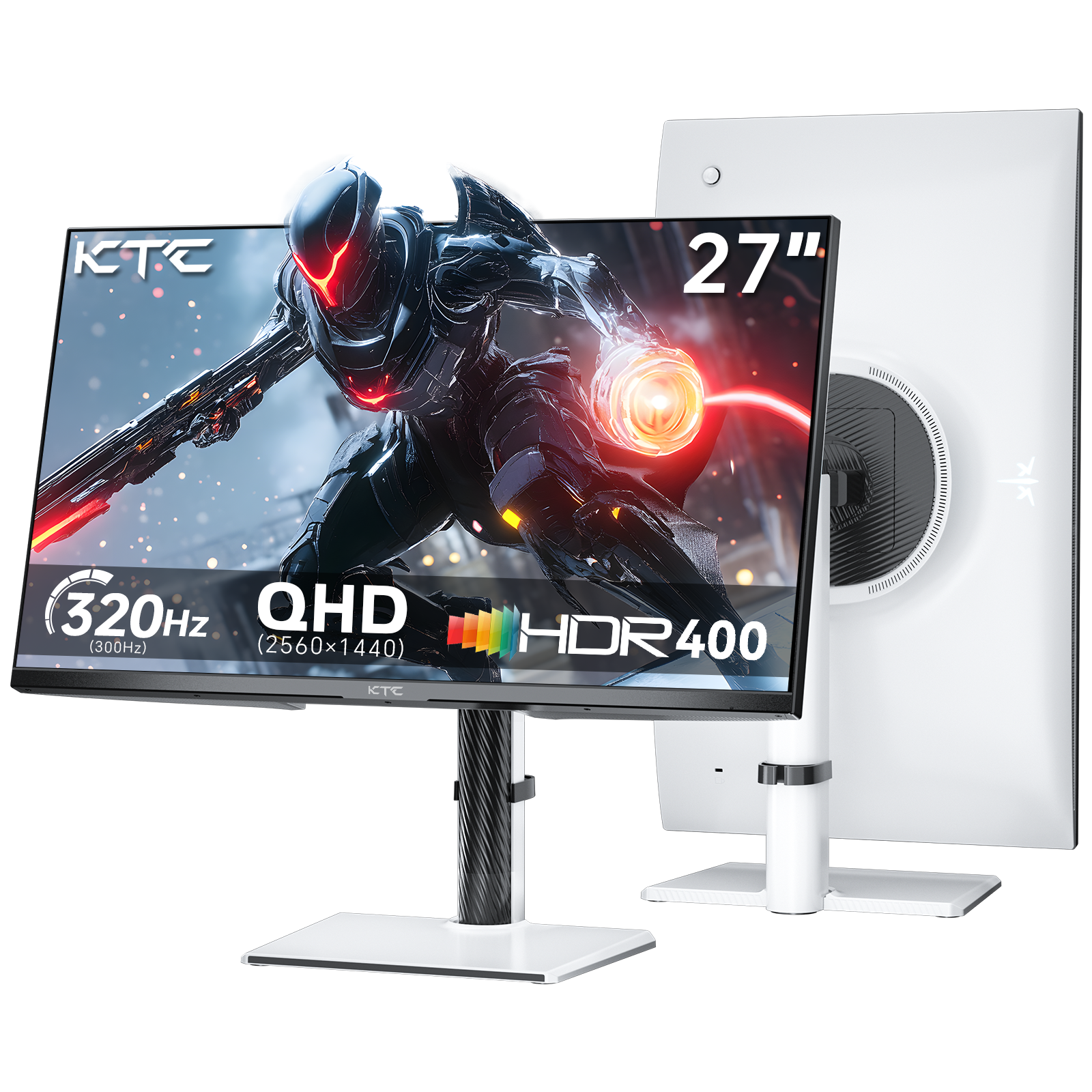 KTC 27 Inch White Gaming Monitor 300Hz/320Hz, QHD 1440P Fast IPS Computer Monito