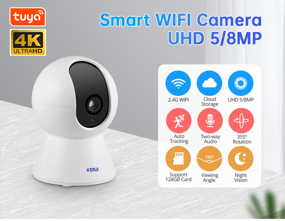 Thumbnail: KERUI 5MP 8MP 4K HD Mini WiFi IP Camera Indoor Wireless Security Home CCTV Surve