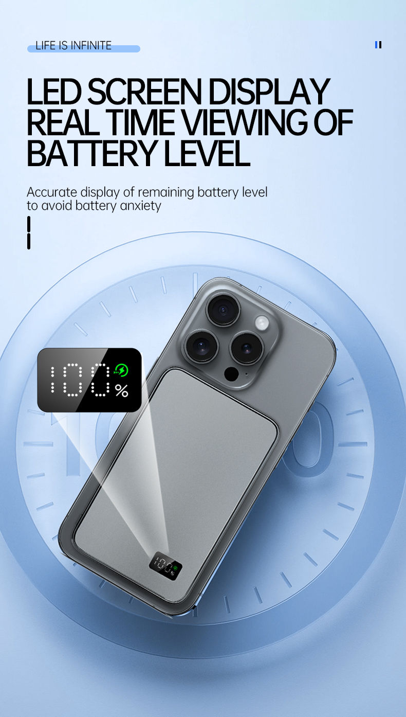 Thumbnail: Ultra Thin Power Bank for MagSafe,Magnetic Wireless Fast Charging LED Display Po