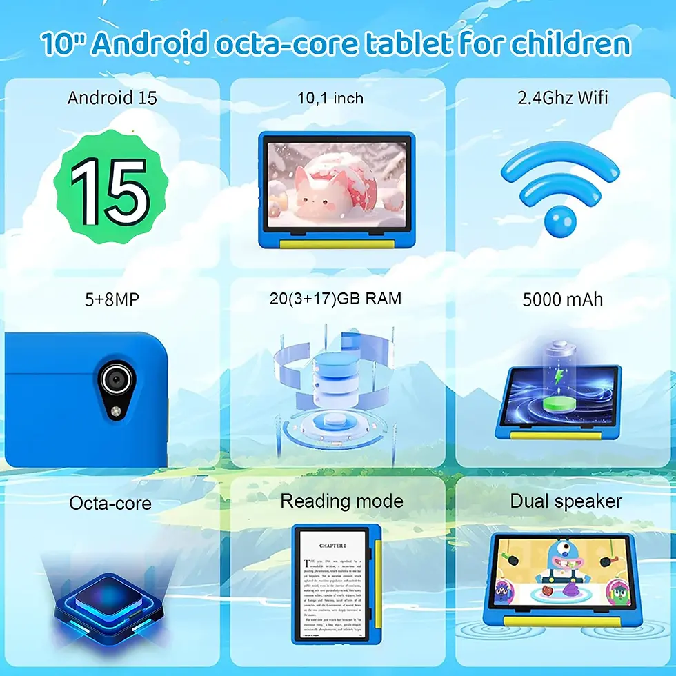 Thumbnail: Kid Tablet Android 15 Tablet for Kids 10 inch 20GB+64GB 8-Core with Case 1TB TF 