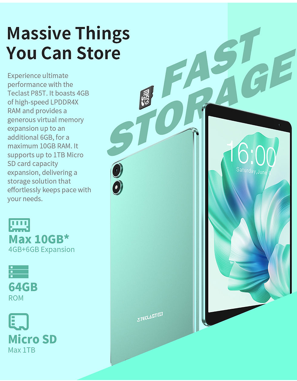 Thumbnail: Teclast P85T Tablet A523 8-Core CPU/8inch 1280*800 HD IPS/12GB （4GB+8GB）RAM/