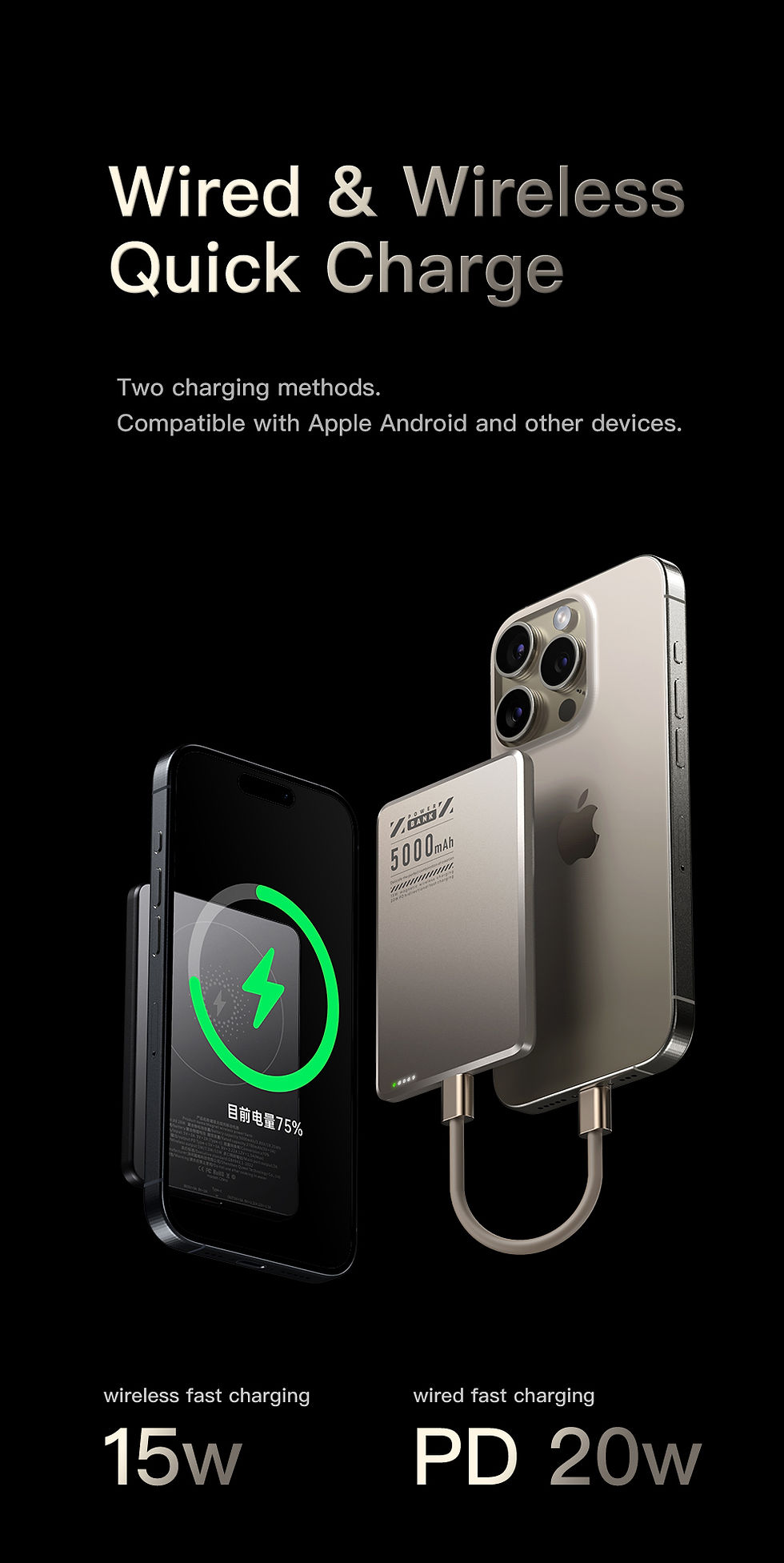 Thumbnail: Xilecaly Qi2 Wireless Charger For Magsafe Power bank For Apple External Battery 