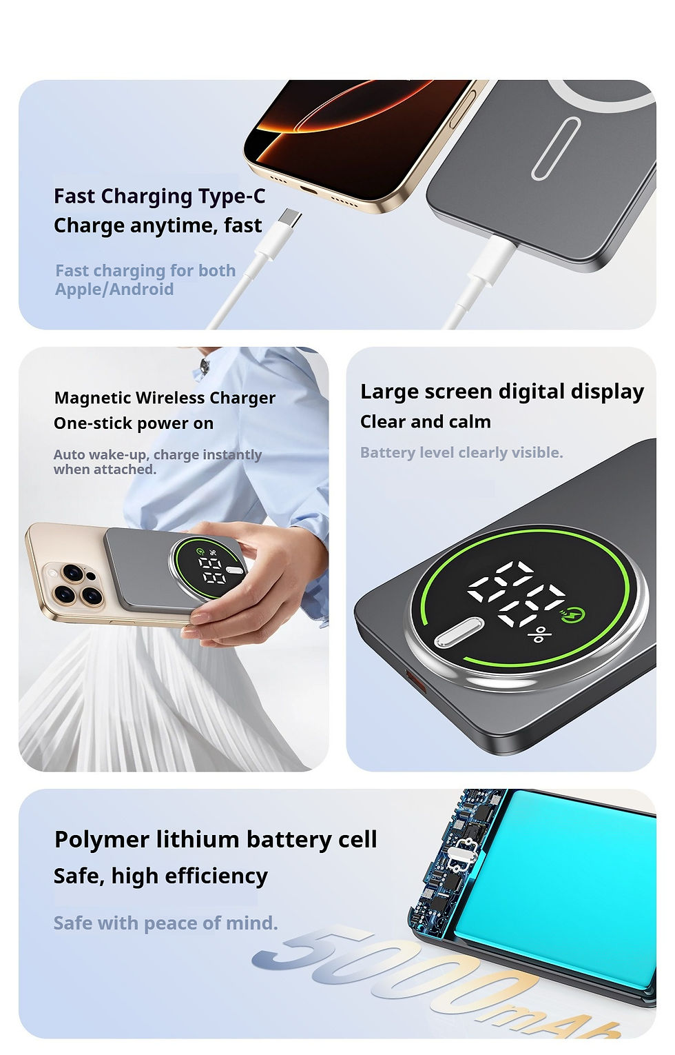 Thumbnail: Ultra-thin 20000mAh Mobile Power Bank Magnetic Wireless Fast Charging Portable E