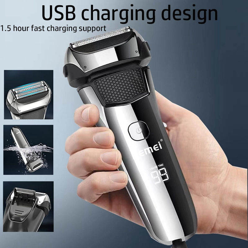 Thumbnail: Kemei Washable Wet & Dry Electric Shaver For Men Face Beard Electric Razor Recha