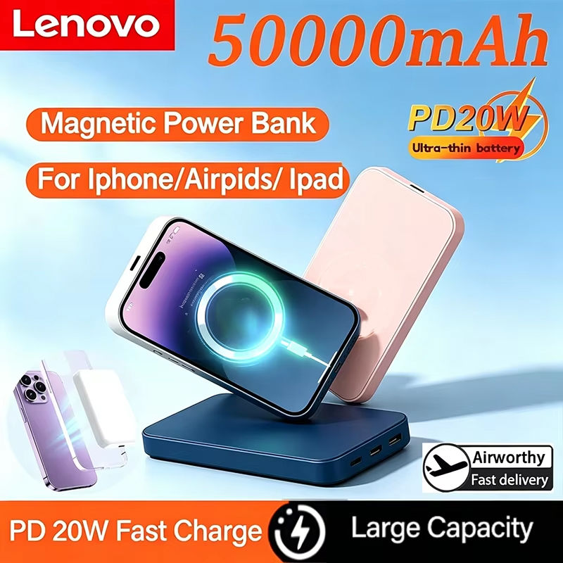 Lenovo 500000mAh Magnetic Power Bank For Magsafe PD22.5W Fast Charger Wireless P