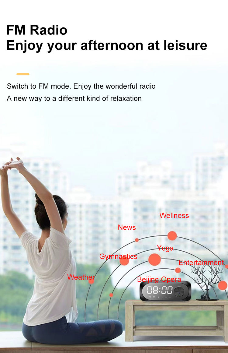 Thumbnail: Alarm Clock Radio FM Bluetooth Speaker Portable Subwoofer Caixa De Som Sound Box