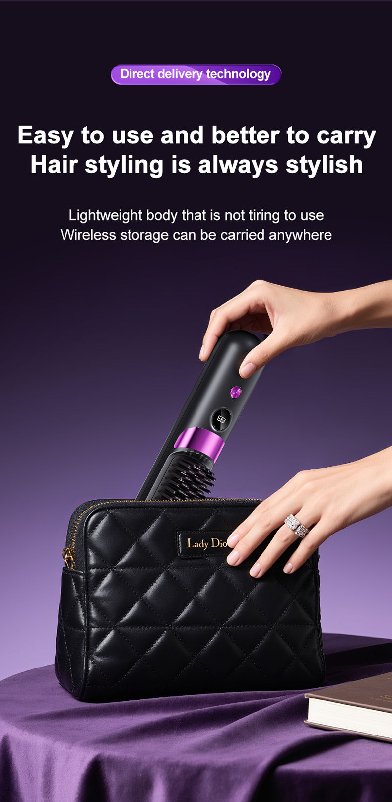 Thumbnail: Hair Straightener Brush, 4 Temp Adjustable Comb, Quick Styling Tool, Rechargeabl