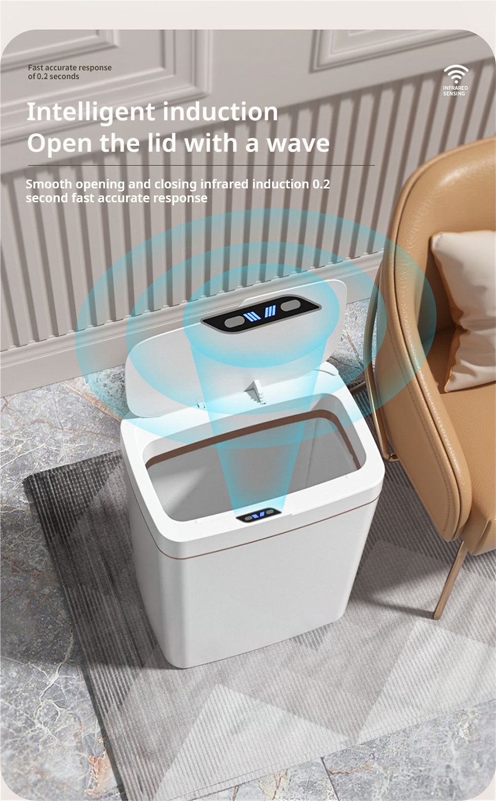 Thumbnail: Smart Bathroom Trash Can Automatic Bagging Electronic Trash Can White Touchless 