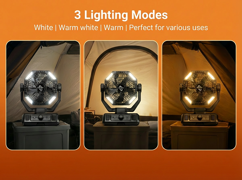 Thumbnail: coldSky 20000mAh Camping Fan with 4 LED Lights and Remote Control 8 Speed Adjust