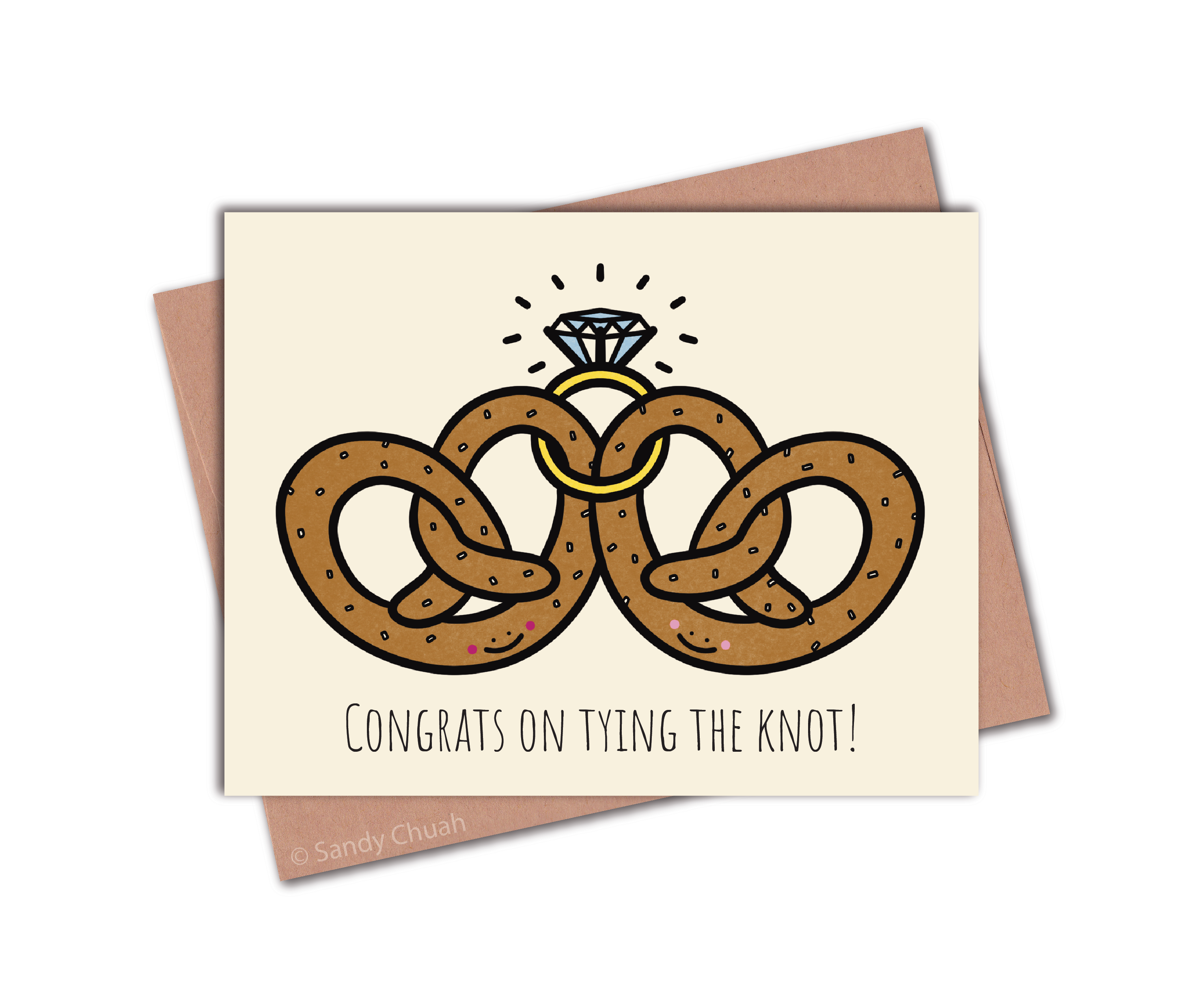 Congrats On Tying the Knot Pretzel Greeting Card - Wedding Card (Front)
