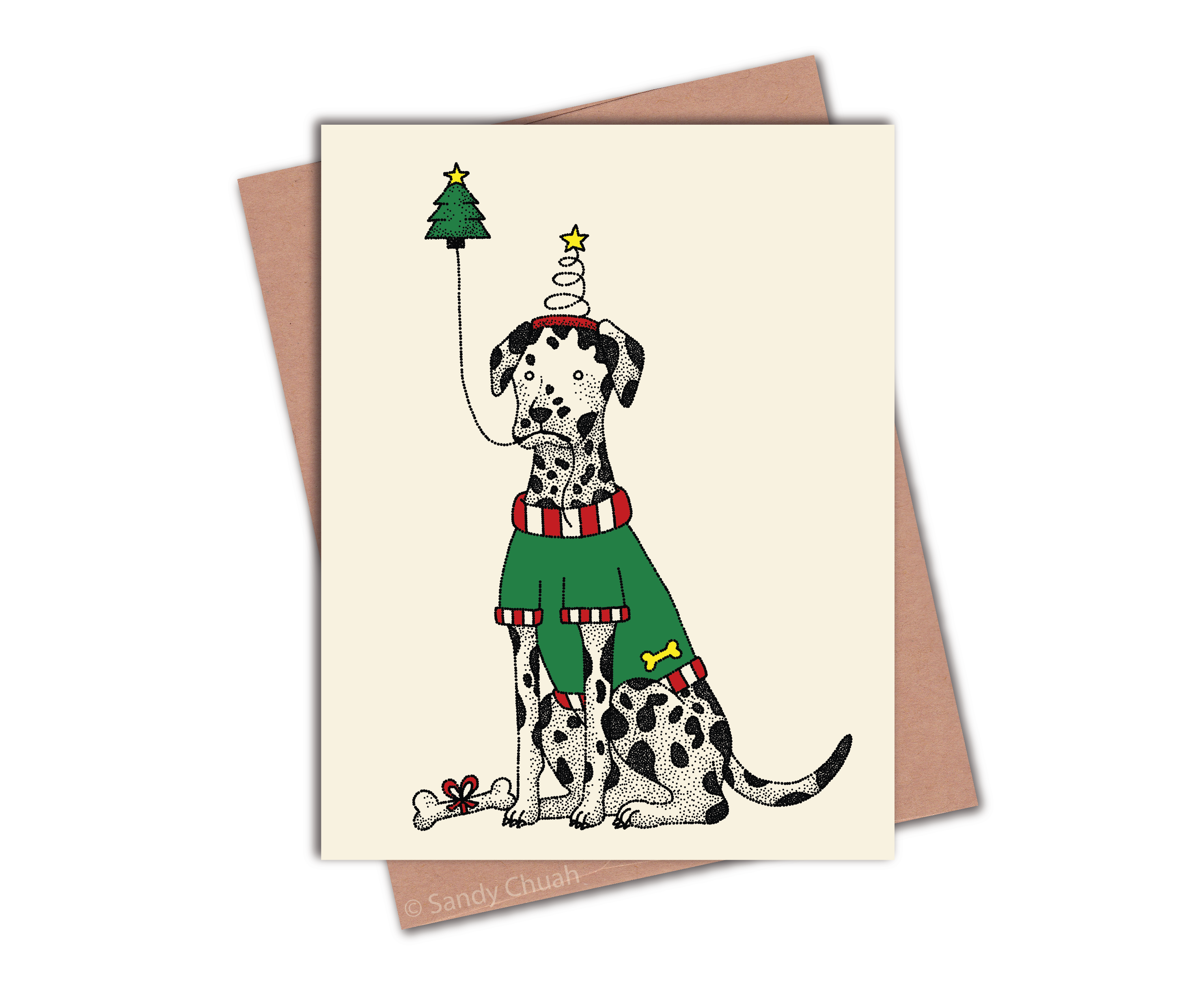 Dalmatian Dog Christmas Greeting Card (Front)