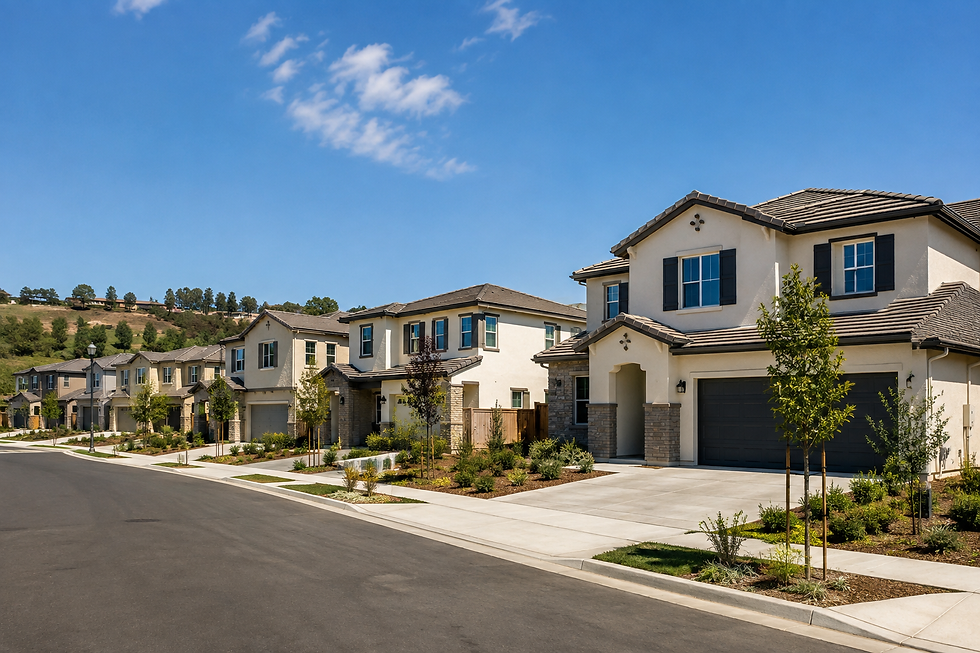 New construction neighborhood with recently built homes in the Sacramento region