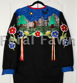 bison talks to eagle ribbon shirt back