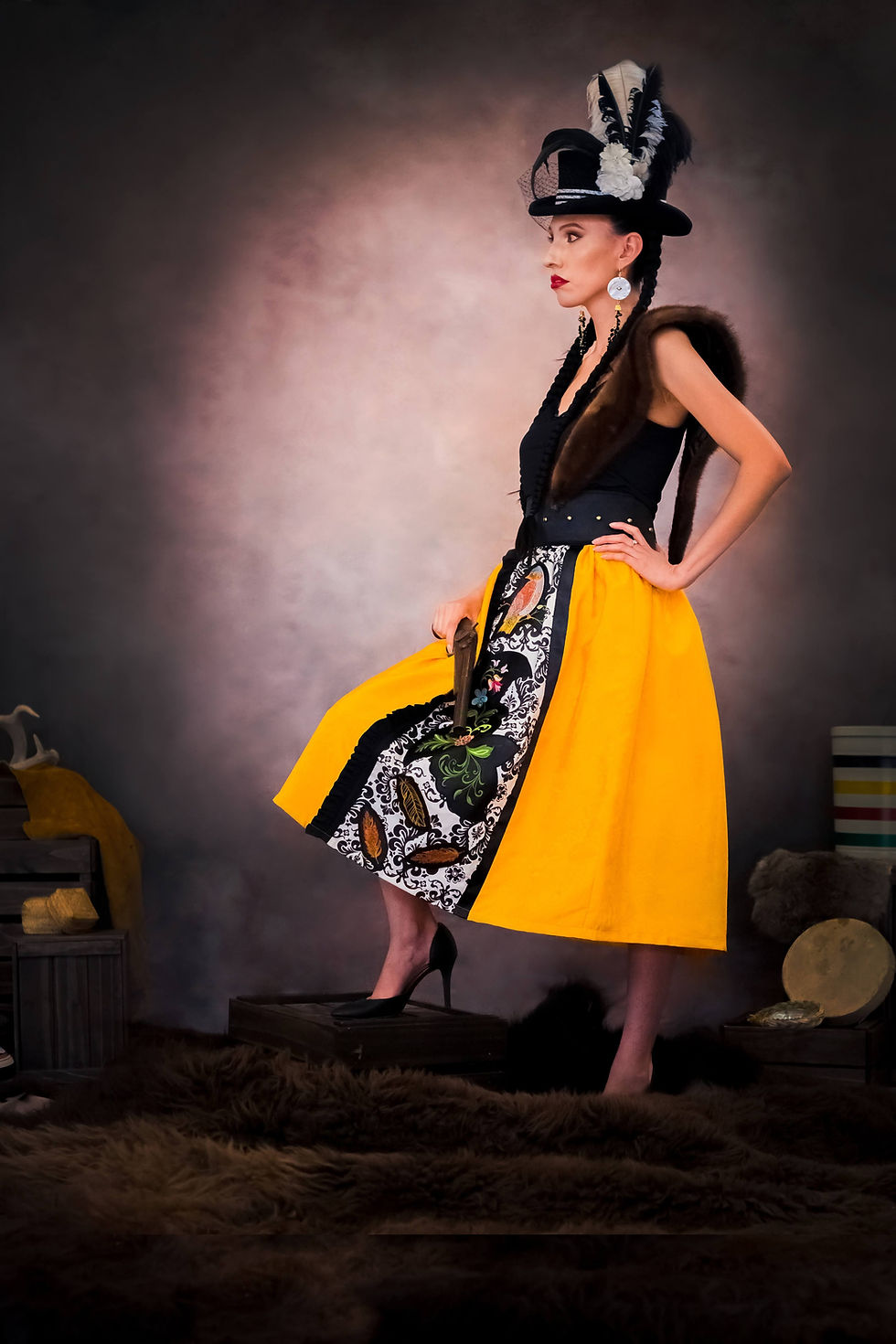 Thumbnail: Highwaisted Skirt with Bird, Flowers, and Feathers