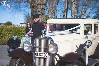 Old wedding cars with chauffeur
