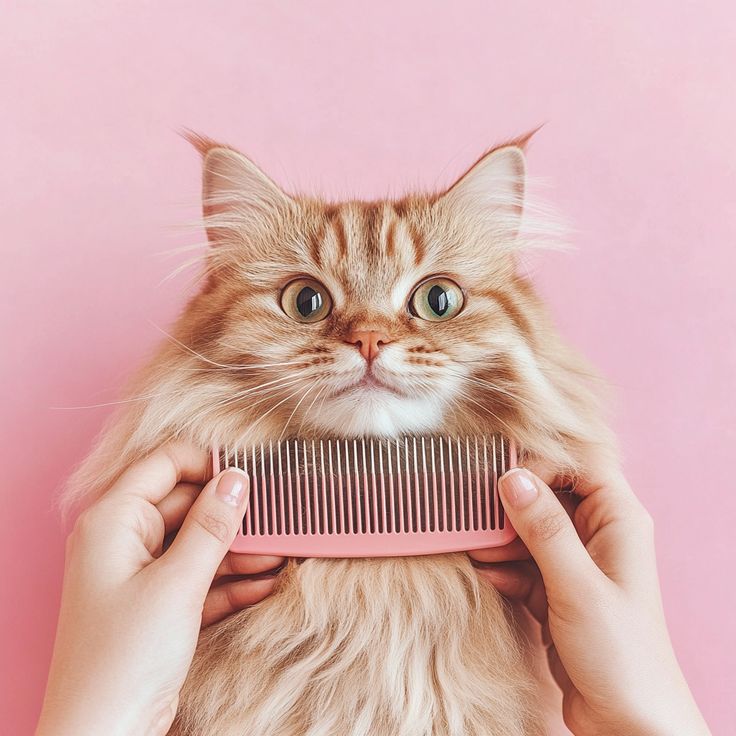 Fluffy cat enjoying a gentle combing session