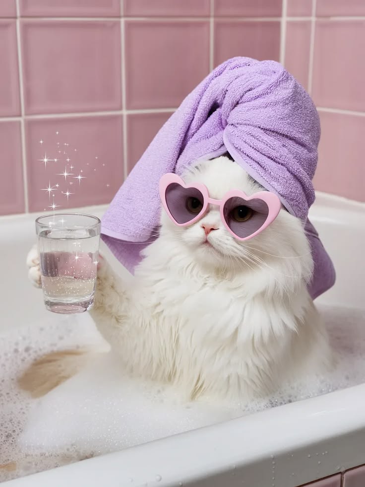 Cat enjoying a playful spa day