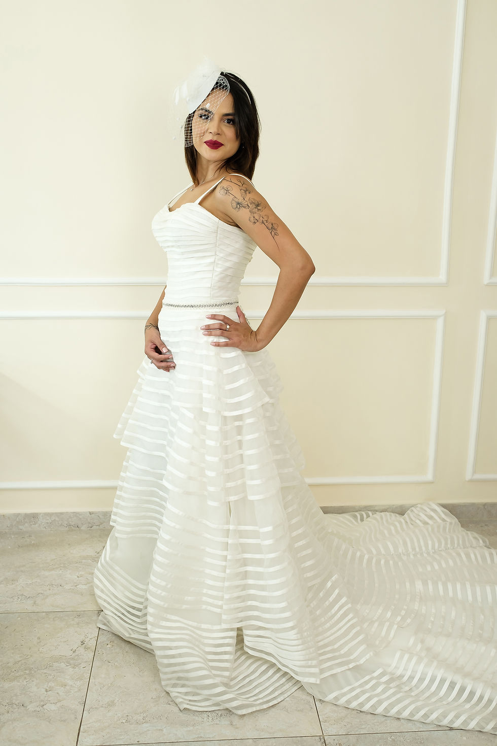 Miniatura: Vestido evase efeito listras Justin Alexander