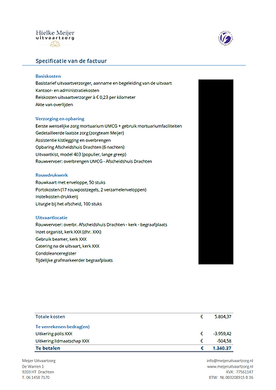 voorbeeldfactuur uitvaart crematie