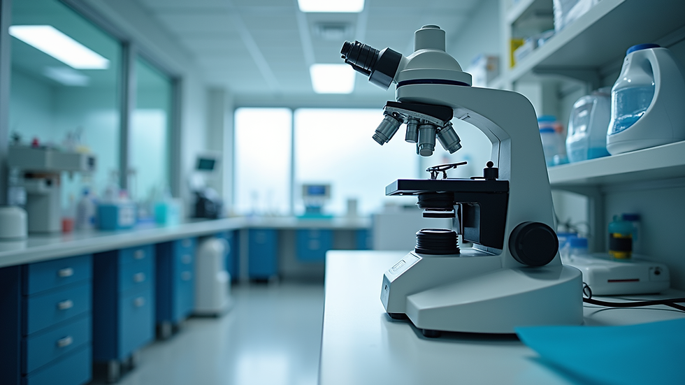 Eye-level view of a clinical laboratory with diagnostic instruments
