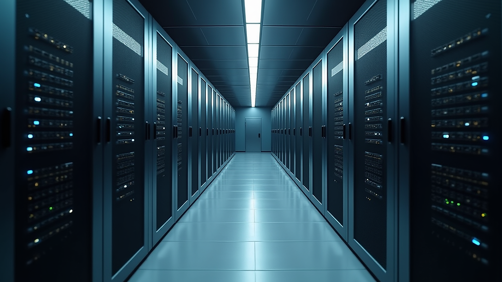 High angle view of a secure data center with servers