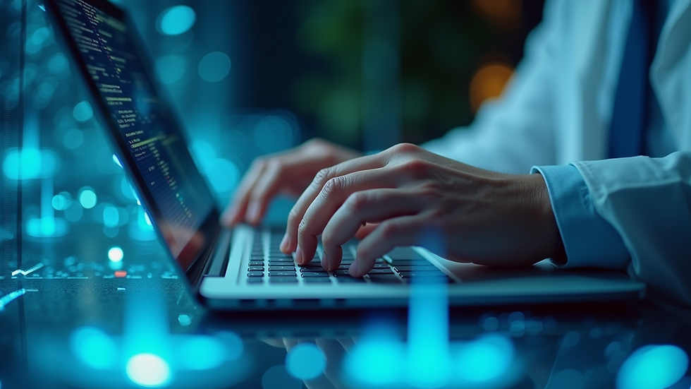 Close-up of a data scientist working on AI algorithms for health analysis