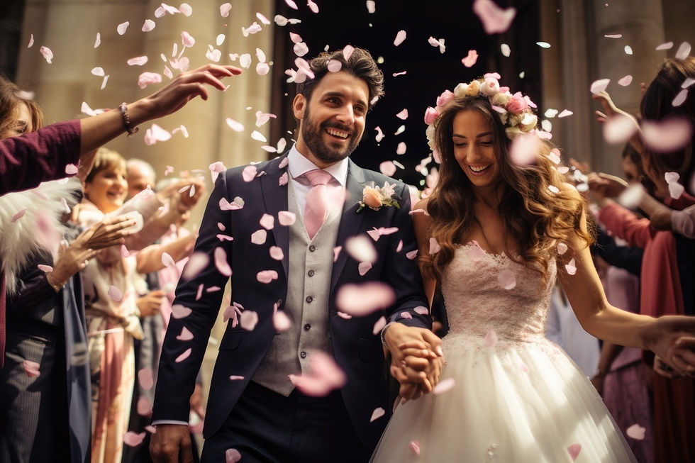 mariés avec confettis naturel, confettis biodégradable