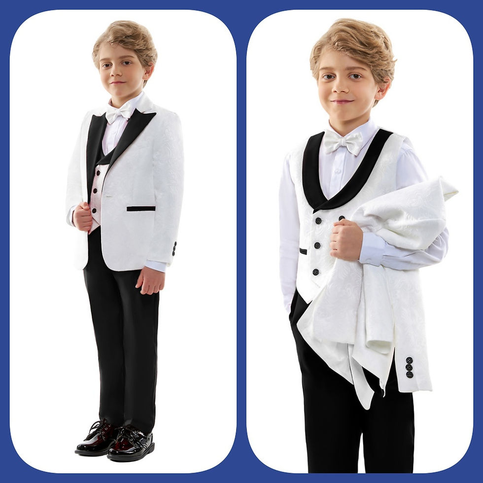 Thumbnail: Handsome Linen Boys Suit 4-Piece Set with Floral Bow Tie 2026 Classic Formal Bla