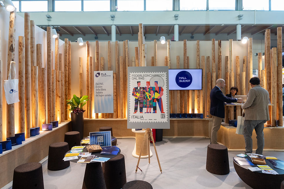Built from repurposed Salone del Mobile Milano materials, the federations's stand at Ecomondo 2025 proves that circular economy and innovation can coexist beautifully. 