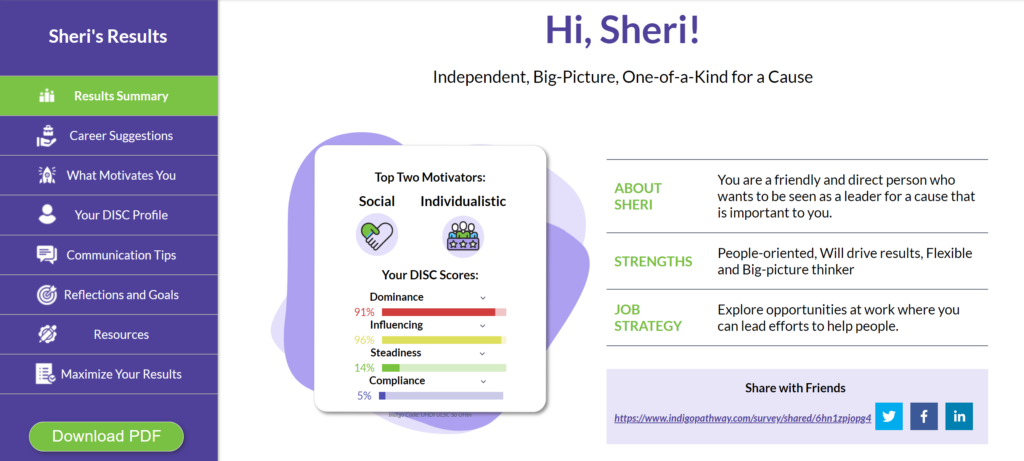 IndigoPathway Survey Results Summary Tab