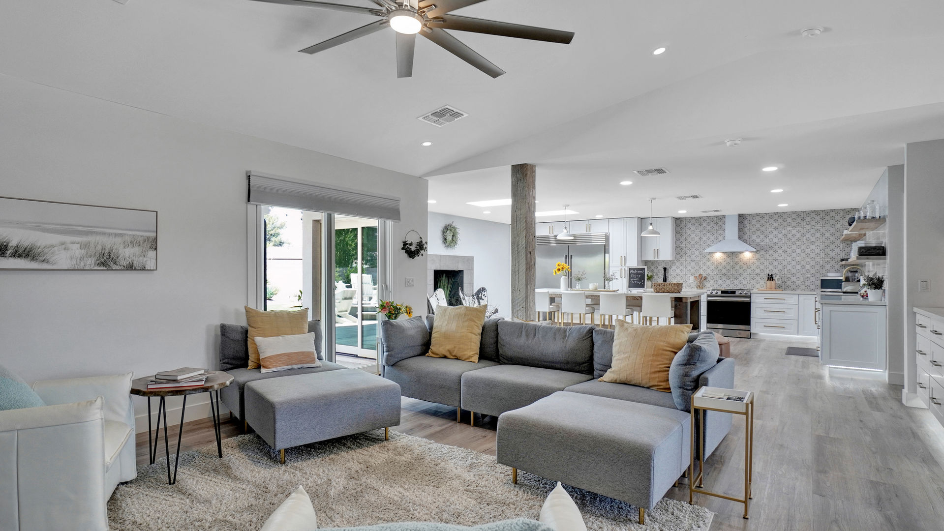 Designer living room interior at Scottsdale Oasis luxury group rental