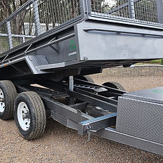 Versatile tipper trailer ready for hire, perfect for landscaping and hauling large loads.