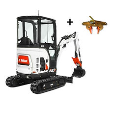 2T mini excavator with concrete sleeper grab attachment available for hire in Bendigo for retaining wall and landscaping projects