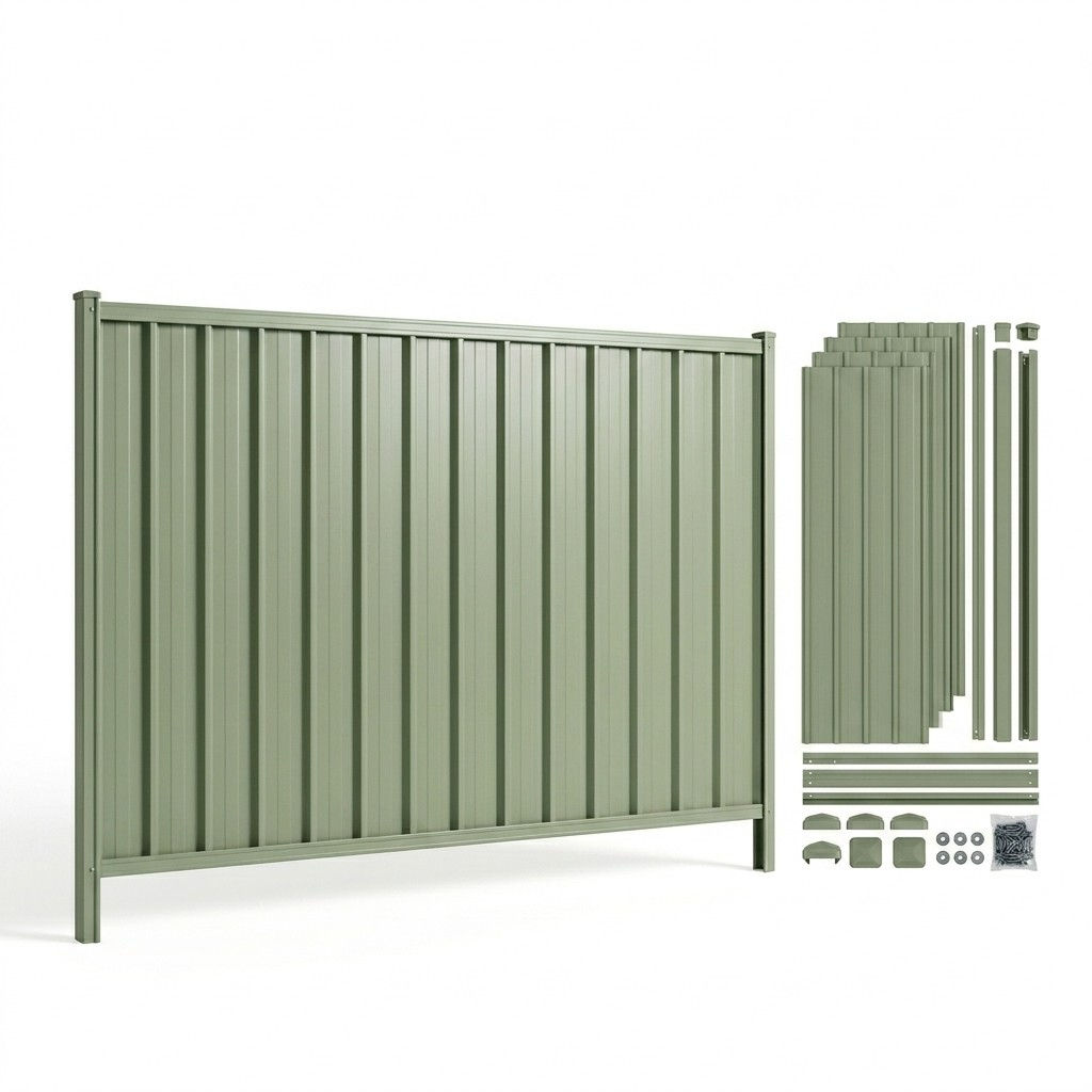 Neetascreen Colourbond Steel Fence Panel – Pale Eucalypt Complete Bay Kit