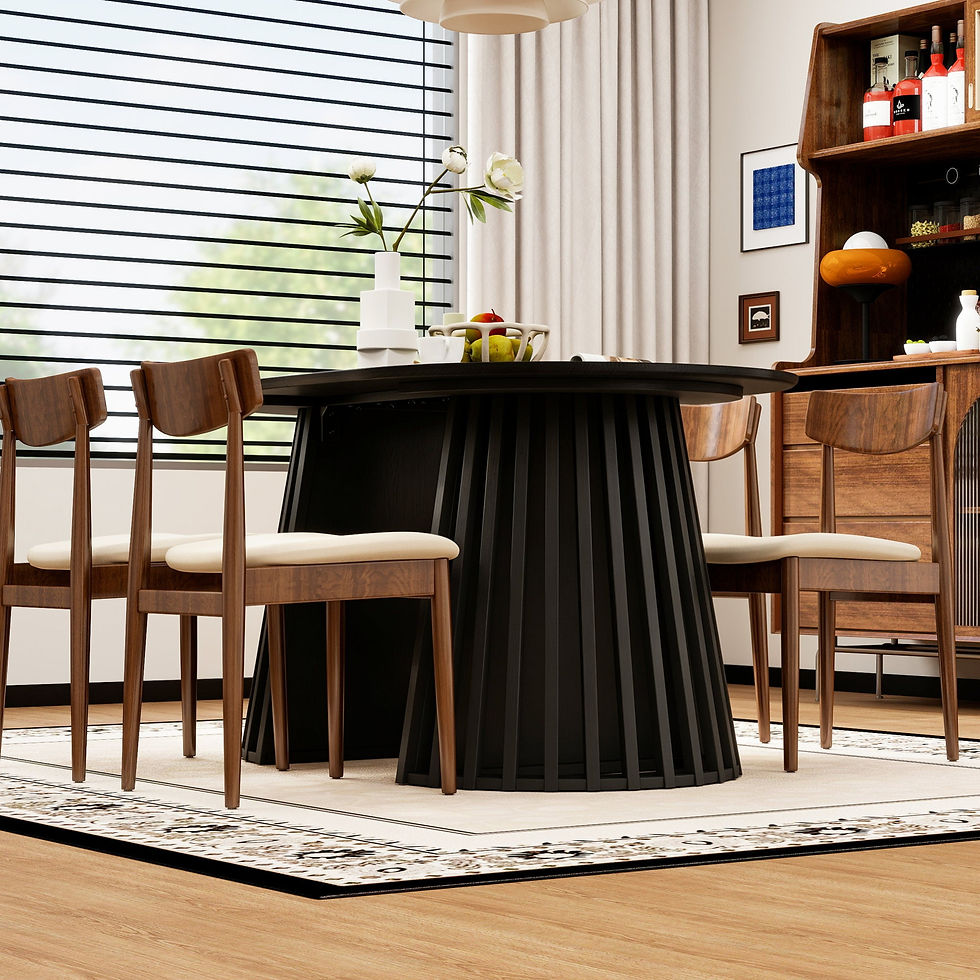 Miniatura: 70-Inch Black Expandable Oval Dining Table, Modern Hollow Base MDF Dining Table