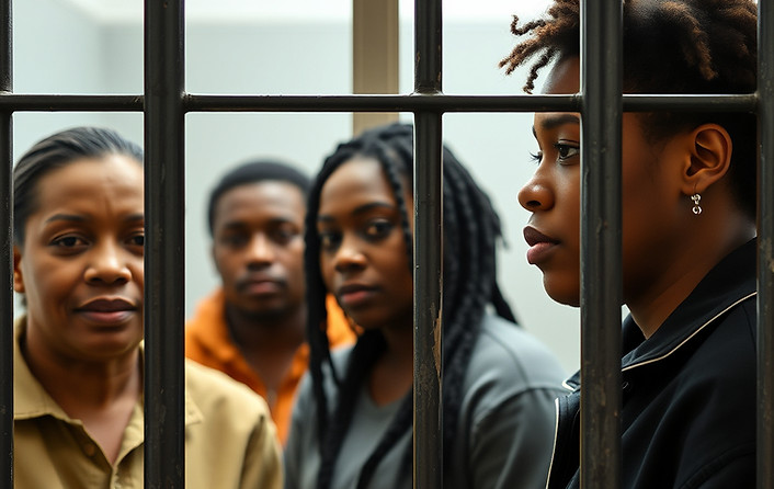 All types of races and cultures men and women African American and Caucasian Behind Bars d