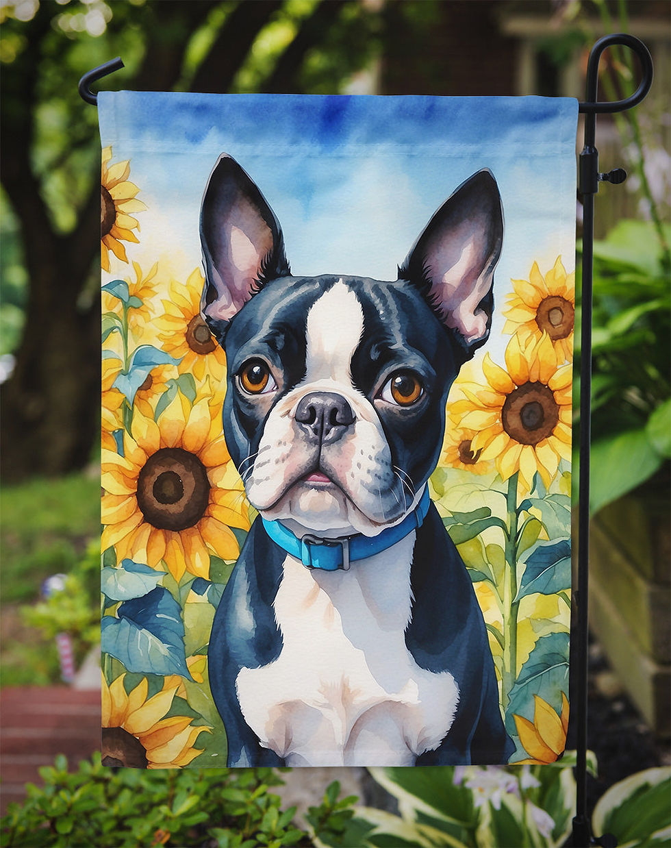 Thumbnail: Boston Terrier in Sunflowers Garden Flag