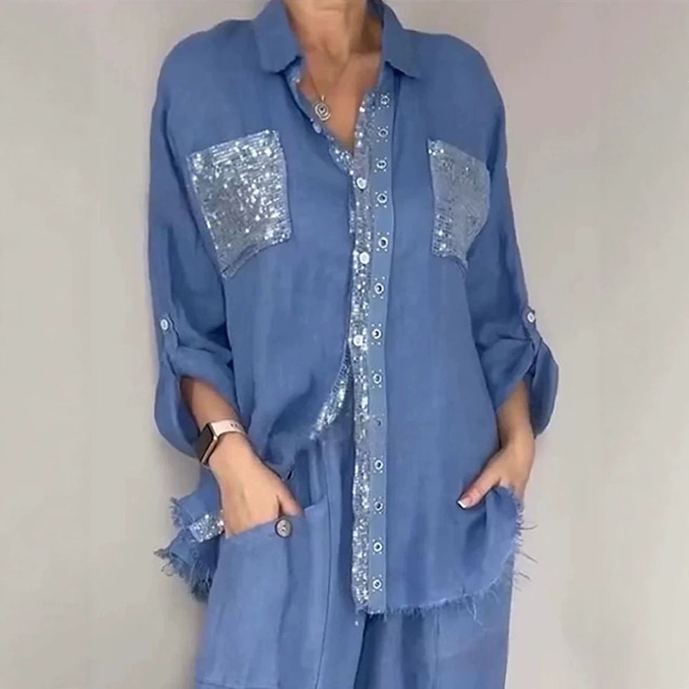 Thumbnail: Fashionable casual suit pocket placket women's round neck suit