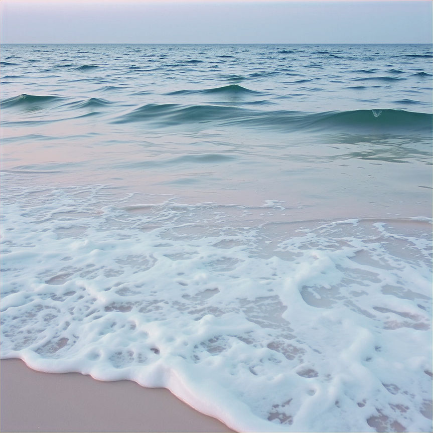Light blue evening seashore waves with a touch of pink..jpg