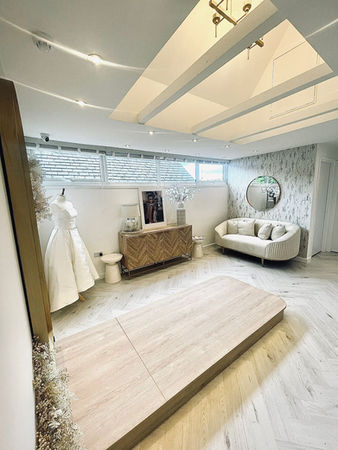 bridal catwalk in wedding dress shop